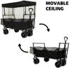Heavy-Duty Collapsible Wagon with Removable Canopy and Mosquito Net, All-Terrain Wheels, Adjustable Handle, Large Capacity for Camping, Beach, Garden & Shopping (Black + Steel-1) view 4
