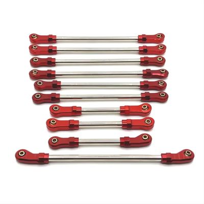 For WLtoys 104006 104010 104020 104026 1/10 10Pcs Metal Upgrade Full Pull Rod Remote Control Car Accessories Models(Red)