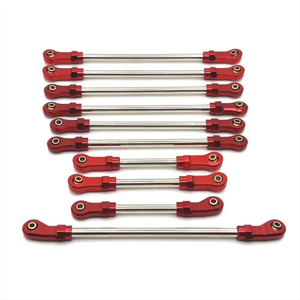 For WLtoys 104006 104010 104020 104026 1/10 10Pcs Metal Upgrade Full Pull Rod Remote Control Car Accessories Models(Red)