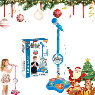 Kids Microphone with Stand, Kids Karaoke Machine, Built-in Music, Colorful Lights, Echo Effects, Unleash Children's Potential Cultivate Their Self-Confidence (Blue)