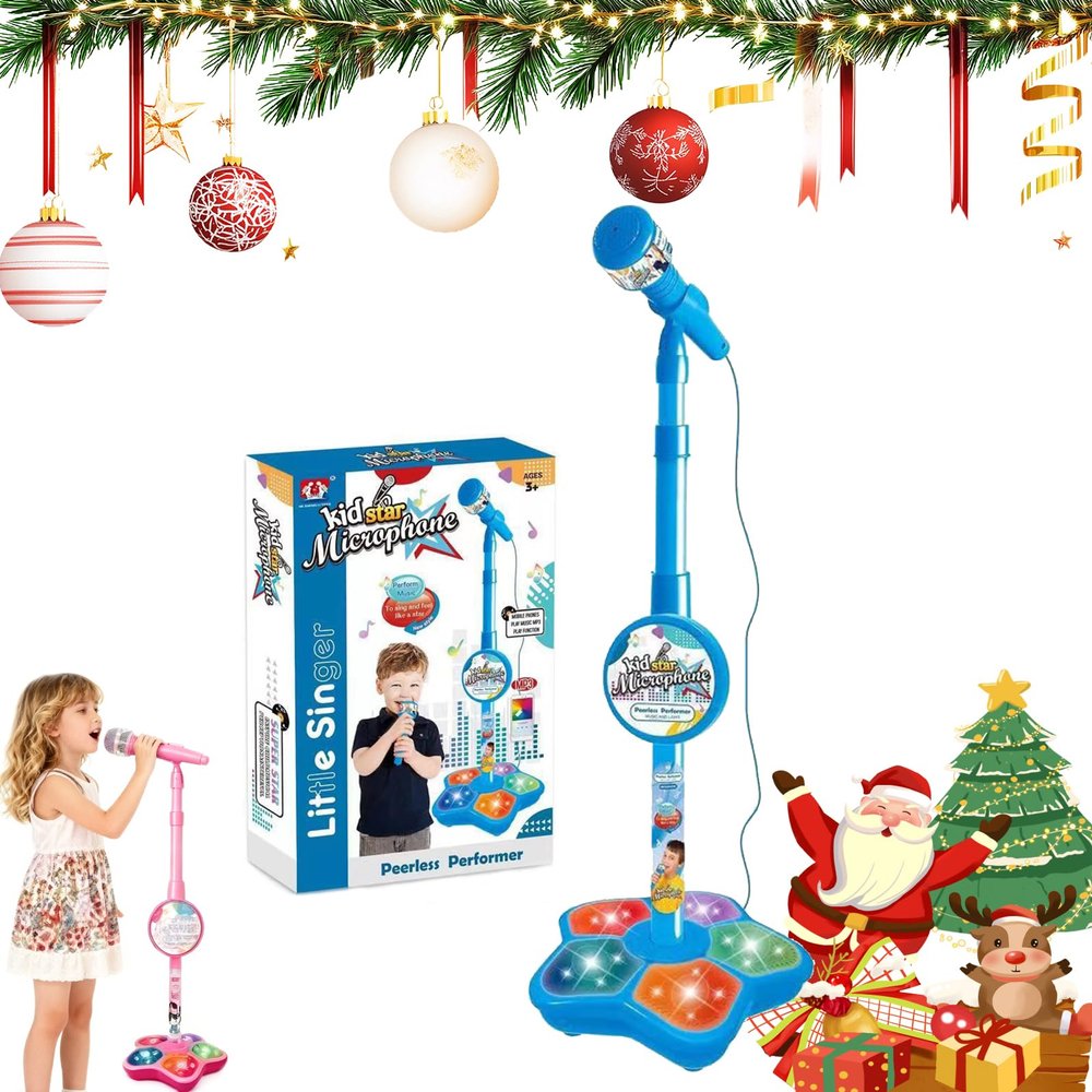 Kids Microphone with Stand, Kids Karaoke Machine, Built-in Music, Colorful Lights, Echo Effects, Unleash Children's Potential Cultivate Their Self-Confidence (Blue)