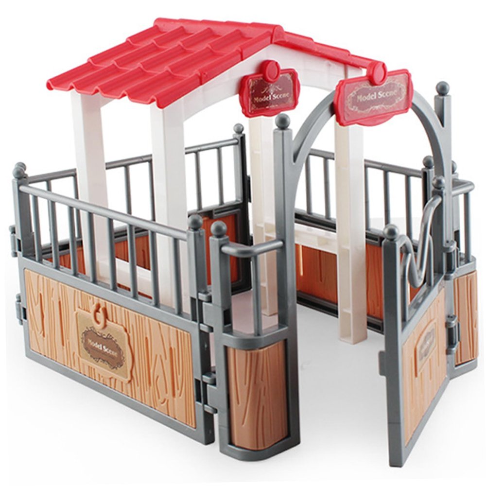 Owddddtnxc Horse Stable Playset Pavilion 7.3x5.5x6.3'' Plastic Horse Barn Playset Pavilion Imaginary & Creative Educational Toys Accessories for Lovers