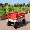 Wooden Wagon, All-Terrain Garden Cart with Inflatable Rubber Wheels, Outdoor Kids Pull Wagon for Yard, Picnic and Gardening, Heavy Duty Wood Utility Wagon for Cargo Transportation, (Red) view 2