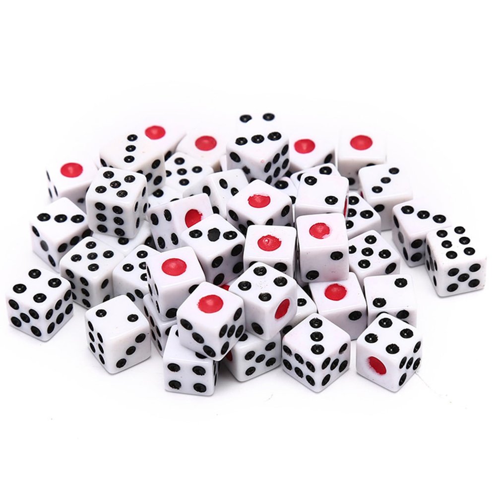 50Pcs Dice Set, Acrylic 6 Sided Dice, 8mm Mini with Black & Red Dots for Table Board Games, Teaching Math, Activity, Casino Theme, Party Favors