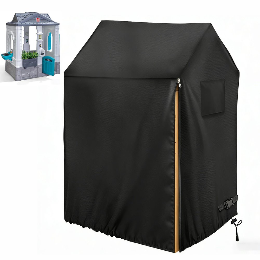 Onlyme Outdoor Playhouse Cover for Kids, Heavy Duty Oxford Fabric Sun Protection Cover for Outside Playhouse, Easy On with Side Zipper, 33.7 x 53.3 x 49.8 Inches (Black)