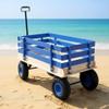 Wooden Wagon, All-Terrain Garden Cart with Inflatable Rubber Wheels, Outdoor Kids Pull Wagon for Yard, Picnic and Gardening, Heavy Duty Wood Utility Wagon for Cargo Transportation, (Blue) view 2