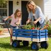 Wooden Wagon, All-Terrain Garden Cart with Inflatable Rubber Wheels, Outdoor Kids Pull Wagon for Yard, Picnic and Gardening, Heavy Duty Wood Utility Wagon for Cargo Transportation, (Blue) view 4