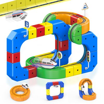 3D Anti-Gravity Electric Train Set for Kids Ages 3-8 - 58 PCS Flexible DIY Race Track Building Toy(33 Track Blocks, 1 Motorized Train, Accessories), STEM Educational Birthday Gift for Boys Girls