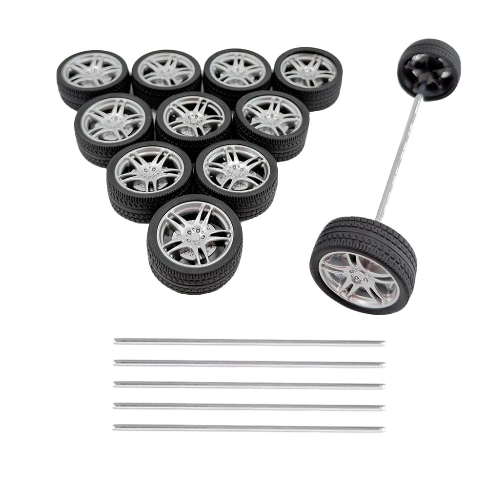 12PCS Toy Wheel RC Car Rubber Tire Wheel with Round Rod Shaft Axles for RC Car Truck Robot Boat Helicopter DIY Model Toy Building Project (2.5x32mm)