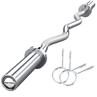 47" EZ Curl Barbell Bar, Silver 2-Inch Curl Bar for Weight Lifting, Hip Thrusts, Squats, Biceps & Triceps, Home Gym Strength Training Bar with 2 Spring Collars (500Lb Capacity)