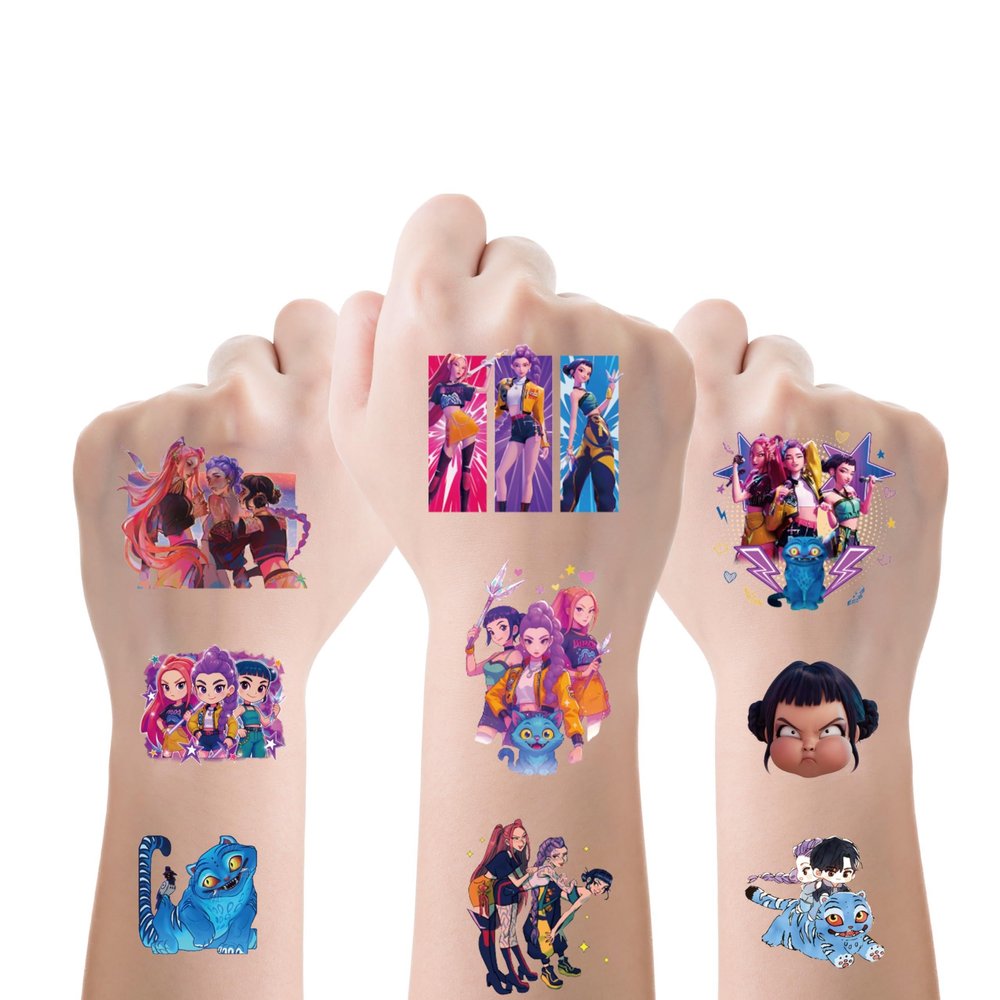 100pcs Demon Movie Hunters Temporary Tattoos for Kids,Cartoon Temporary Tattoos Gift for Fan Birthday Party Decorations for Girl Boys Home Activity Class Prizes Carnival