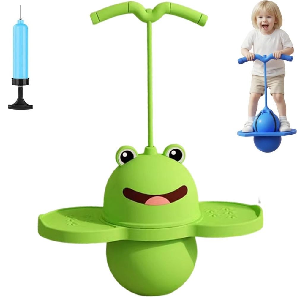 Pogo Jumper Ball for Kids & Adults, Balance Jumping Ball with Handle and Pump, Pogo Trick Balls, Outdoor Exercise Bounce Jump Trick Board, Anti-Slip Low Noise High Jump Toy Boys and Girls(Frog)
