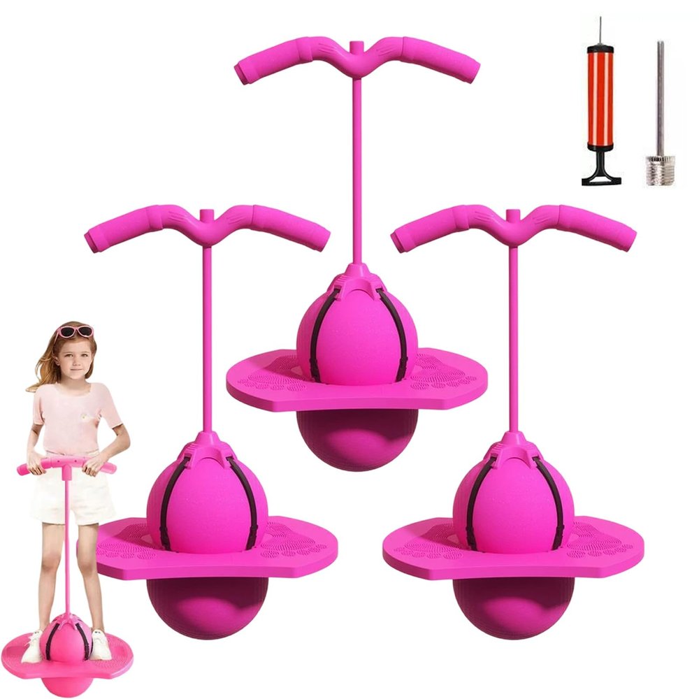 Balance Jumping Ball, Crazy Jumper Jump Ball for Kids & Adults -Balance Board with Handle, Indoor & Outdoor Fun, Perfect for Balance, Coordination, And Fitness (3*Pink)