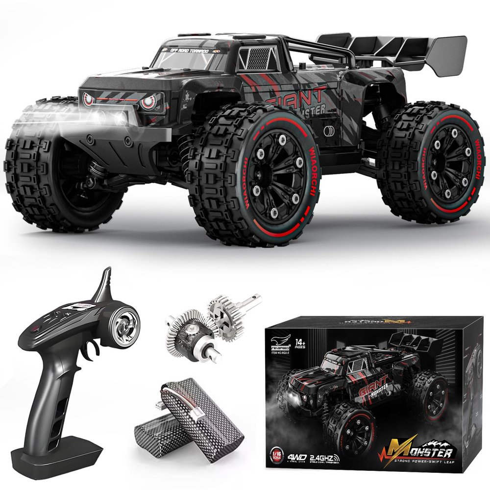1:16 Scale All Terrain Fast RC Cars for Adults 40KPH, 4WD Electric Off-Road Remote Control Monster Truck with Metal Chassis, 2.4Ghz High Speed Car, Waterproof RC Truck with 2 Batteries for Boys & Kids
