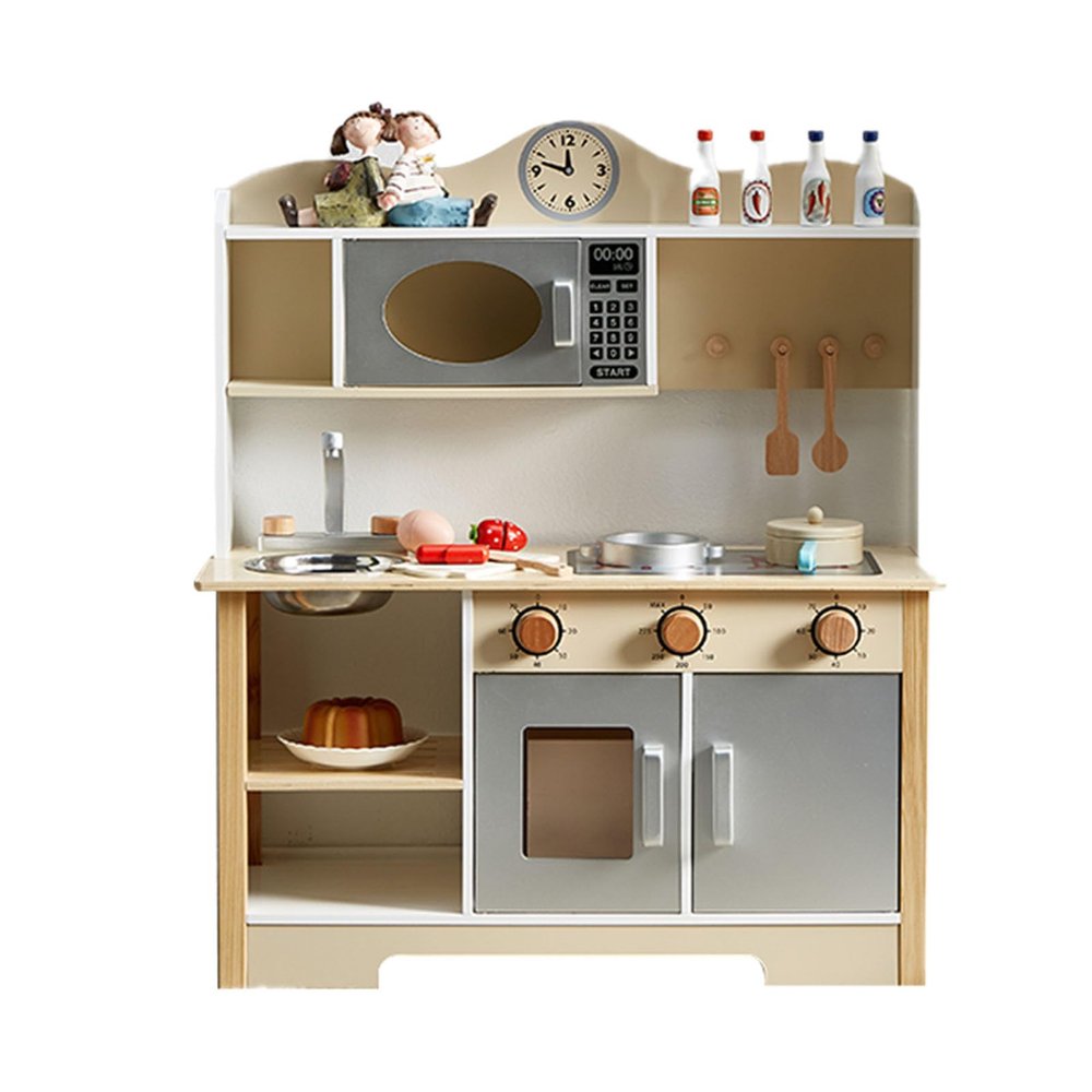 Gecheer Realistic Wooden Play Kitchen Set for Toddlers - Pretend Cooktop, Sink, and Dishwasher Fun