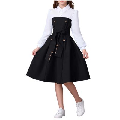 100 Day of School Costume for Girls Teen Dresses Lapel Collar Button Down Dresses for Girls with Belt Long Sleeve A Line Dress School Uniform Outfits