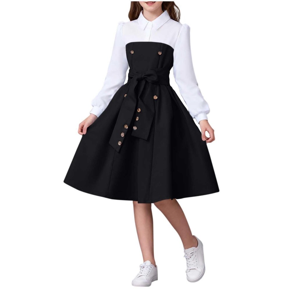 100 Day of School Costume for Girls Teen Dresses Lapel Collar Button Down Dresses for Girls with Belt Long Sleeve A Line Dress School Uniform Outfits