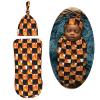 Muishi Checkered with Orange Flames Newborn Swaddle Blankets Hat Sets Soft Baby Receiving Blanket Swaddle Sack for Baby Shower Infant Boy Girl Gift view 2