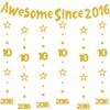 10th Birthday Decorations Girls Boys - 7 Pcs Gold Glitter Awesome Since 2016 Garland Banner Circle Dot Twinkle Star Hanging Streamer for 10 Year Old Double Digit Party (Pre-Strung) view 1