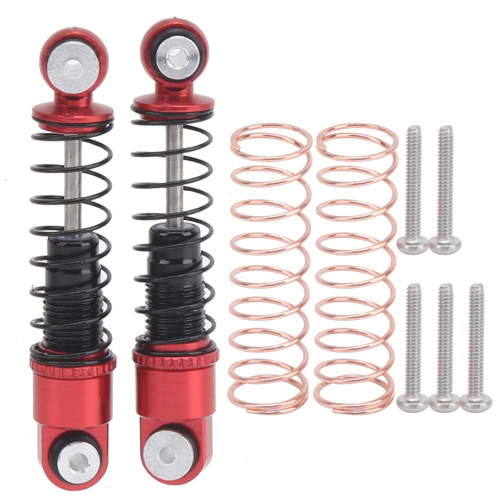 2pcs Shock Absorbers Damper Aluminum Alloy Spare Accessories Balanced Driving Vibration Reduction RC Car Suit for Axial SCX24 90081 1/24 RC Shock Absorbers Red