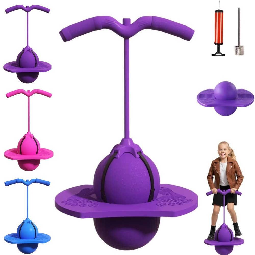 Balance Jumping Ball Childrens, Indoor Bouncing Board For Kids, Bouncing Ball With Handle, Beginner Bouncing Sticks With Non-Slip Footpads, Bouncing Ball Safe And Fun Stick For Kids And Adults (Purple)