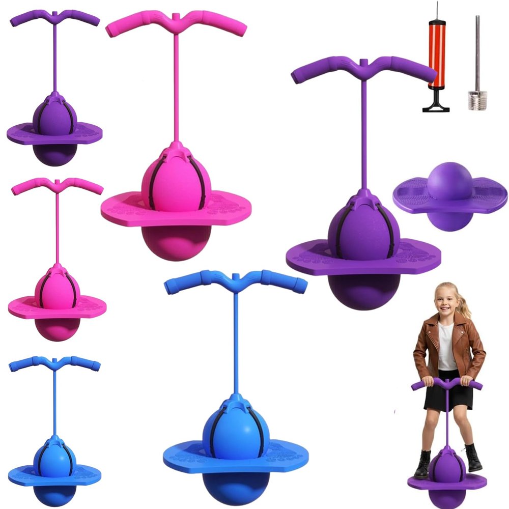 Balance Jumping Ball Childrens, Indoor Bouncing Board For Kids, Bouncing Ball With Handle, Beginner Bouncing Sticks With Non-Slip Footpads, Bouncing Ball Safe And Fun Stick For Kids And Adults (3 Sets)