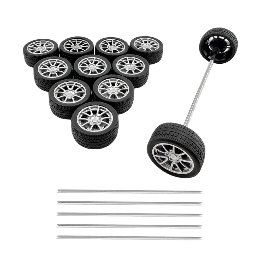 12PCS Toy Wheel RC Car Rubber Tire Wheel with Round Rod Shaft Axles for RC Car Truck Robot Boat Helicopter DIY Model Toy Building Project (2.5x28mm)