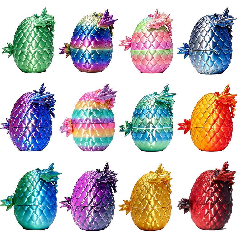12PCS 3D Printed Dragon Eggs with Articulated Dragon Inside, Mini Crystal Fantasy Dragon Toys & Collectibles, Desktop Decor & Fidget Toys, Easter Basket Stuffers, Party & Christmas