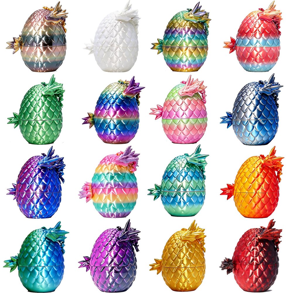 16PCS 3D Printed Dragon Eggs with Articulated Dragon Inside, Mini Crystal Dragon Egg Collectibles Toys, Desktop Decor & Fidget Figures, Easter Basket Stuffers, Christmas & Party Gifts for Kids, Adults