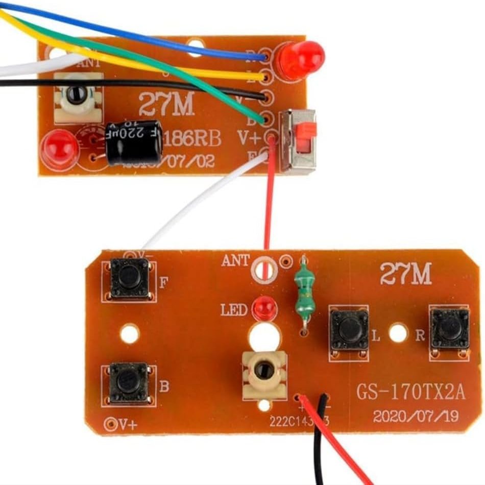 Veloshine 27MHz RC Transmitter and Receiver Set, 2-Piece Four-Way Remote Control Board for Car Robot Models, DIY Project Accessories