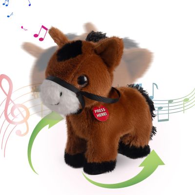 Humor Ted Singing Dancing Horse Stuffed Animal, Music Rocking Ponny Plush Toys Farm Horse Stuffed Animal Interactive Toys for Kids,Holiday Party Decorations,Birthday Gifts for Boys Girls (Dark Brown)