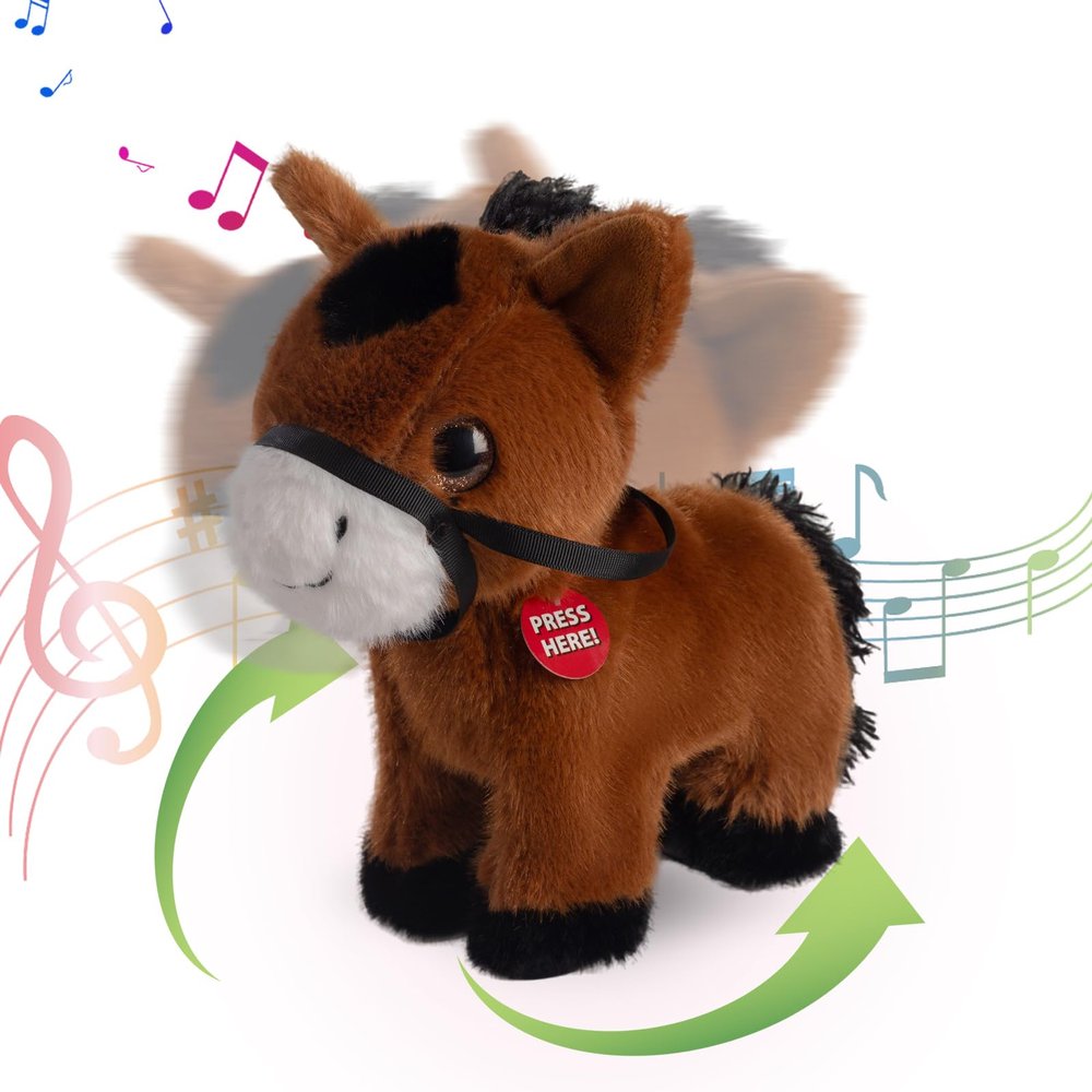 Humor Ted Singing Dancing Horse Stuffed Animal, Music Rocking Ponny Plush Toys Farm Horse Stuffed Animal Interactive Toys for Kids,Holiday Party Decorations,Birthday Gifts for Boys Girls (Dark Brown)