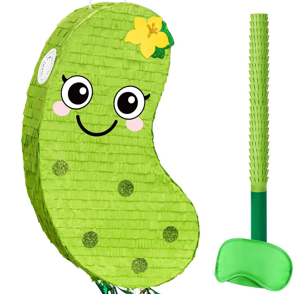 WERNNSAI Pickle Piata - Pickle Cucumber Party Decorations Pepino Party Piata Game for Vegetable Themed Celebration Baby Shower Favors Playroom Kitchen Market Decor Supply