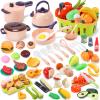 CUTE STONE 70+ PCS Kids Play Kitchen Accessories, Pretend Cooking Toys with Peelable & Cuttable Play Food, Cookware, Tableware & Utensils, Shopping Basket, Tray, Educational Gift for Girls & Boys view 1