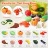 CUTE STONE 70+ PCS Kids Play Kitchen Accessories, Pretend Cooking Toys with Peelable & Cuttable Play Food, Cookware, Tableware & Utensils, Shopping Basket, Tray, Educational Gift for Girls & Boys view 3