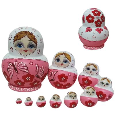 ywzmsd 10Pcs/Set Russian Nesting Dolls, Wooden Matryoshka Doll Set with Butterfly Printing Effortless Disassembly & Assembly Nesting Dolls for Collection Decoration