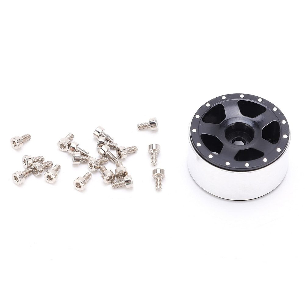 4pcs RC Aluminium Alloy Beadlock Wheel Rim Hub for Axial SCX24 90081 1/24 RC Car Accessories (Black)