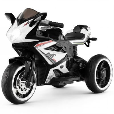 OLAKIDS 6V Kids Motorcycle with Forward & Reverse Switch, Headlight, Wheel Lights, Horn, Music, USB Port, 3-Wheel Ride on Toy for Toddler Aged 3+ (Black)