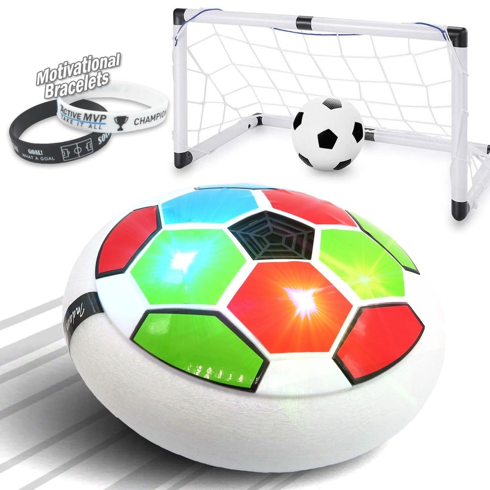 ActiveMVP Hover Soccer Ball for Kids-Rechargeable Light-Up Indoor Soccer Toy with 2 Motivational Bands LED Floating Hover Ball-Fun Indoor Game & Birthday Gift for Boys Girls Ages 5 6 7 8 9+ (White)