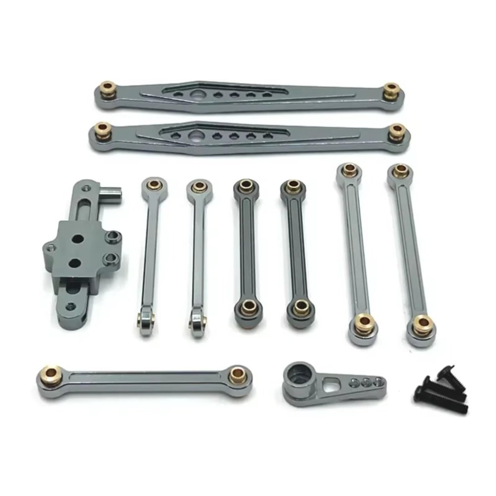 RC Connecting Rod Parts For WLtoys 1/12 124006 12423 12427 12428 Metal Servo Arm Fixed Rod Steering Group Parts Kit Rc Model Crawler Car Truck For Buggy(Gray)