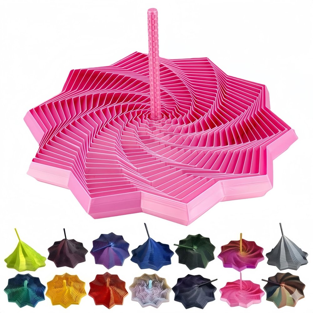 3D Printed Expanded Sensory Fidget Star with Handle, Dual Motion 3D Star Fidget Toy for Adults, Expanding Spiral Desk Fidget Toys for Stress Relief (Pink,4.3Inch)