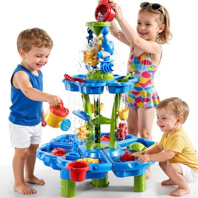 ZDRKWSM 2-Tier Water Table for Kids 3-5, Summer Outdoor Beach Outside Backyard Activity Sensory Kids Sand and Water Table, Birthday Party Gifts for Kids Boys and Girls Ages 3 4 5 6 7 8
