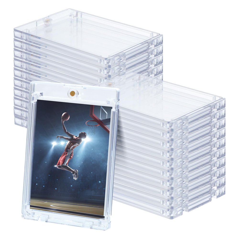 18 Pack Baseball Cards Protectors Hard Plastic for Collectible Sports Cards, 180pt Magnetic Card Holder for Trading Card, Acrylic Display Cases Fit (2.5x3.5in)