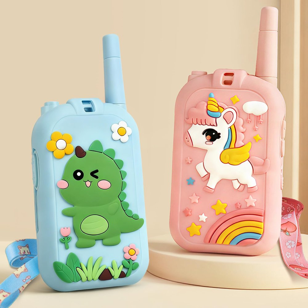 Walkie Talkie for Kids with Video: 2 Pack Rechargeable Toddler Toys with HD Camera & Voice Changer, Long Range Gift Toys for Boy & Girl Age 3-8 for Outdoor Play, Camping (Dinosaur Blue/Unicorn Pink)