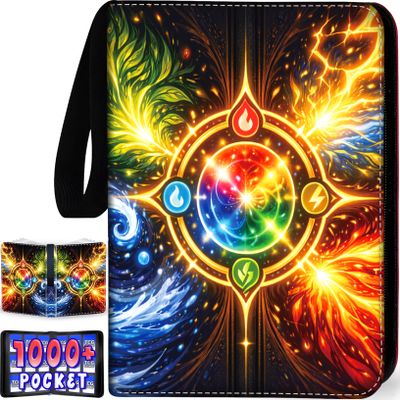 1008 Cards 9 Pocket Trading Card Binder, 3-Ring Trading Card Binder with 56 Page Removable Sleeves, High Storage Waterproof Trading Card Holder Collection Double Sided Card Album for MTG TCG Cards