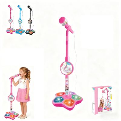 Kids Microphone with Stand - 2026 New Karaoke Machine for Budding Singers, Built-in Music & Echo, 6 Colorful Lights, Adjustable Stand for Girls Boys Birthday Gift (Pink)