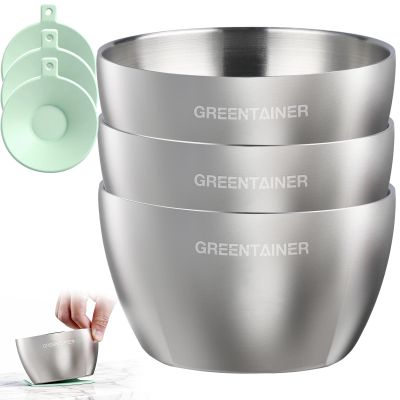 Greentainer 3 Pack Stainless Steel Baby Bowls, Unbreakable Toddler Bowl with Removable Non-Slip Silicone Suction, Double Wall Insulated Kids Metal Bowls for Cereal & Snack, Dishwasher Safe