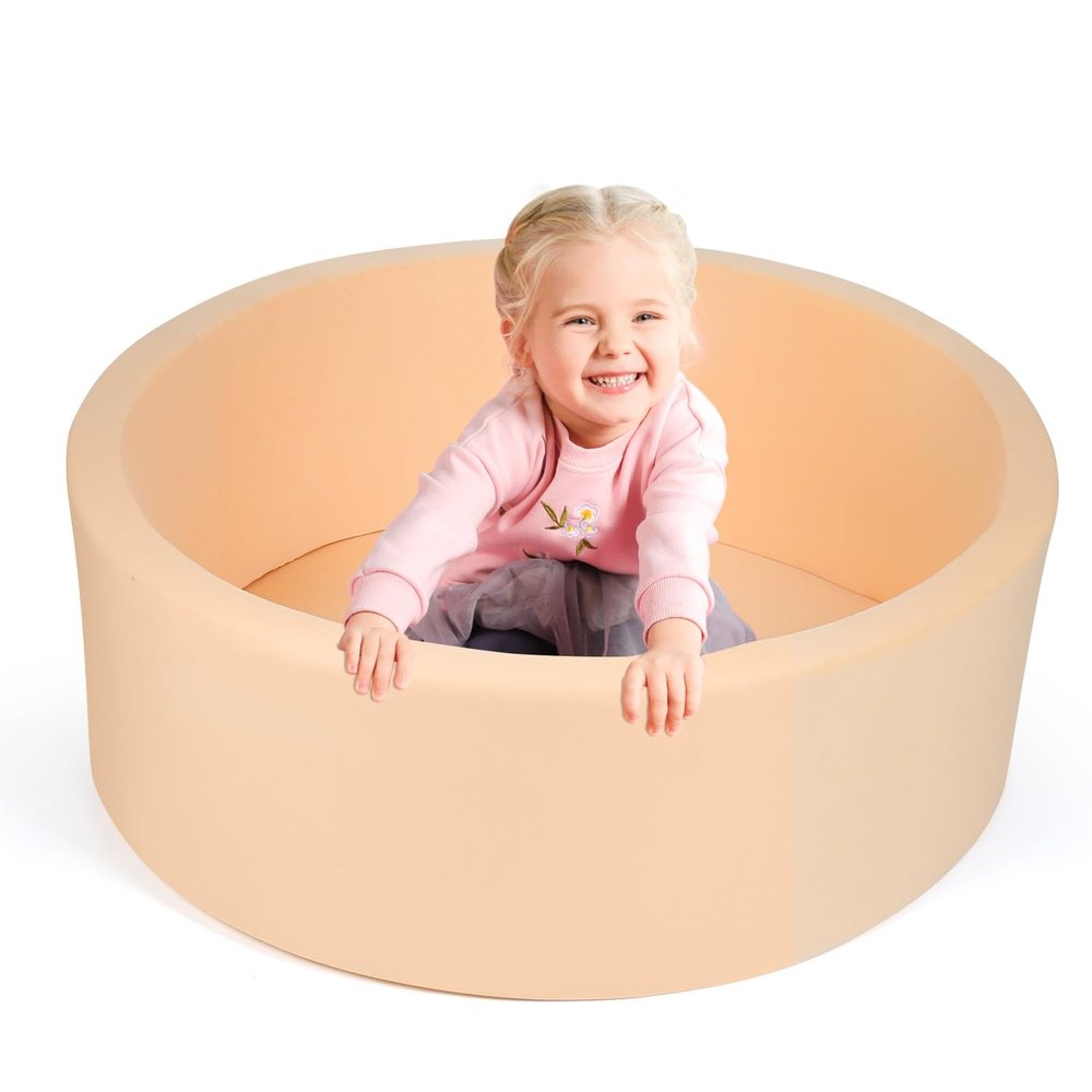Foam Ball Pit, 36" x 12" Indoor Outdoor Soft Round Ball Pool Playpen Ideal Gift Toy for Kids, Soft Ball Pit (No Balls) - Beige