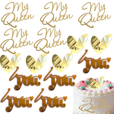 15 PCS Valentine's Day Cake Toppers,Pink Gold My Queen Acrylic Cupcake Toppers,Valentine's Day Side Cake Decorations,Anniversary Wedding Valentine's Day Decorations Party Supplies
