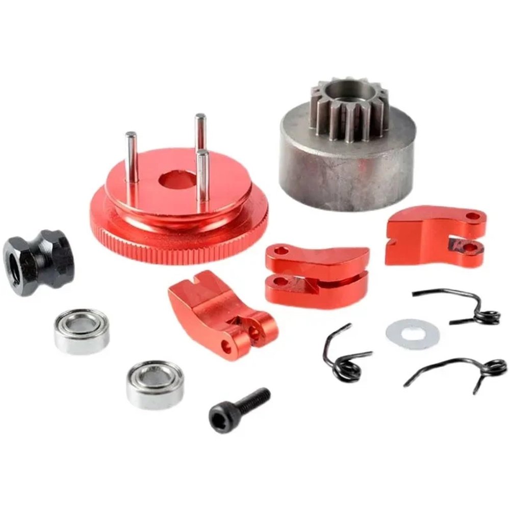 1/8 for HSP RC Parts - Alloy Bell Gear Flywheel + 14T Clutch Shoe + Spring + Bearing Set 83013 confident(Red)
